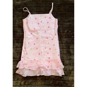 Maria Casero Polka Dot Dress Kids Size 10 Pink Excellent‎ Linen Blend Ruffle Hem